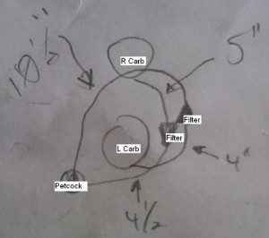 Pathetic Diagram of Petcock, Fuel Lines, Filters, Carbs